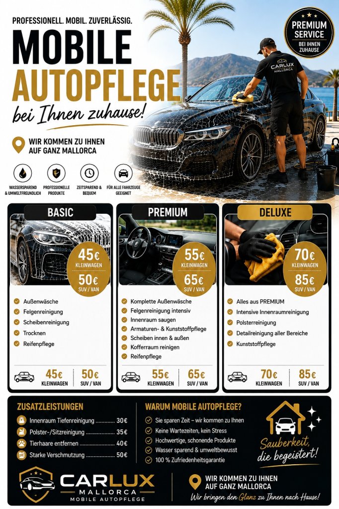 CARLUX Mallorca Mobile Autopflege auf der ganzen Insel, wir kommen zu Ihnen