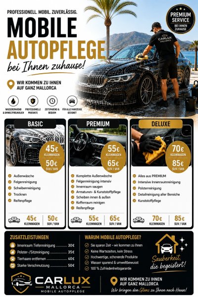 CARLUX Mallorca Mobile Autopflege auf der ganzen Insel, wir kommen zu Ihnen