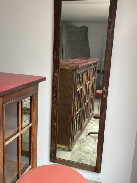 Charming home bar with 2 bar stools & mirror – rustic, decorative, ready to use