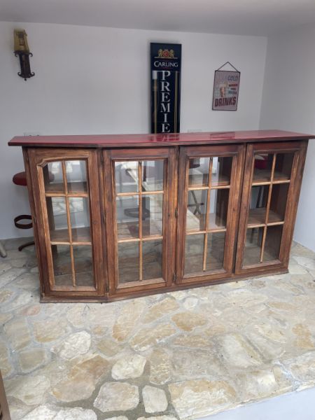 Charming home bar with 2 bar stools & mirror – rustic, decorative, ready to use
