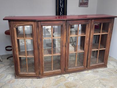Charming home bar with 2 bar stools & mirror – rustic, decorative, ready to use