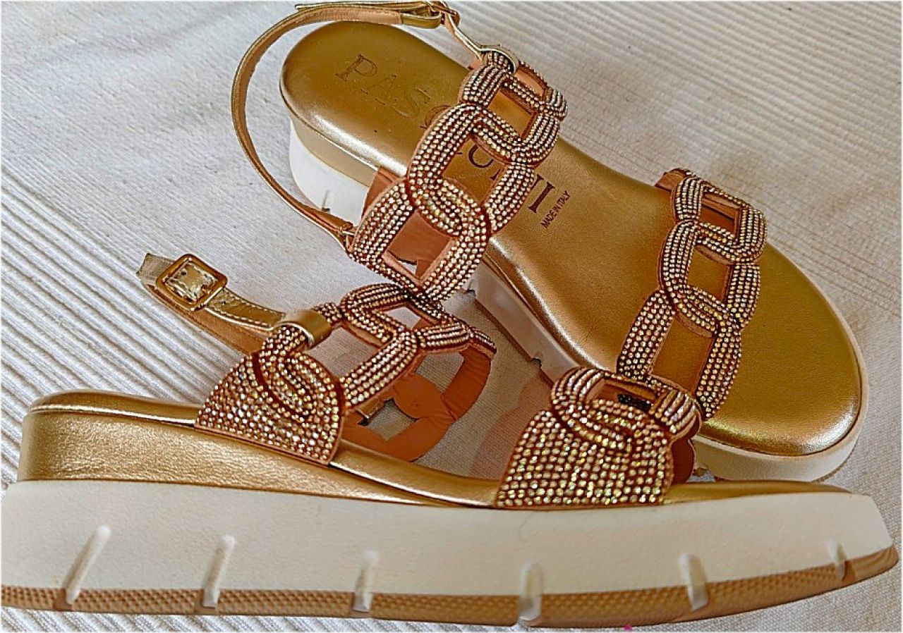 Sandalia de mujer, piel napa/piedras de strass Talla 38, Italia