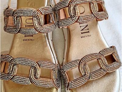 Damen-Sandale, Nappaleder/Strasssteine Gr. 38, Italien