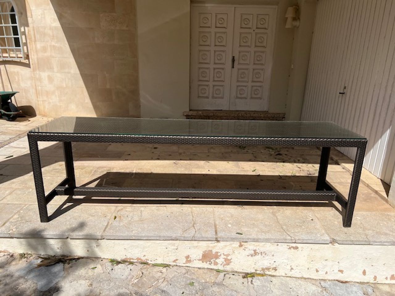 DEDON Rattan-vidrio  mesa 1a como nueva