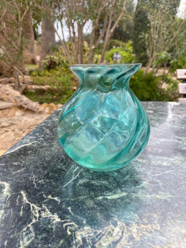DECORATIVE large glass flower vase, color turquoise
