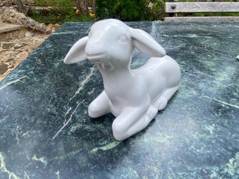 Decorative small lying sheep, porcelain