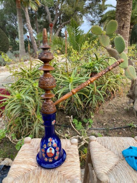 DEKO Opiumpfeife antik Holz Porzellan bemalt