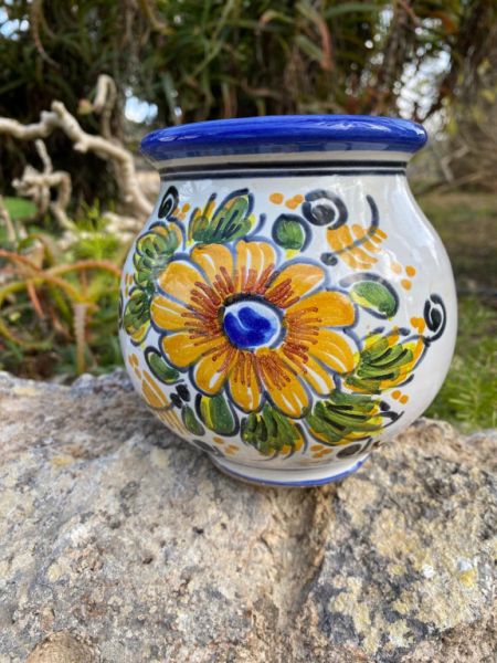 DEKO Übertopf Ton glasiert bemalt Motiv Sonnenblume