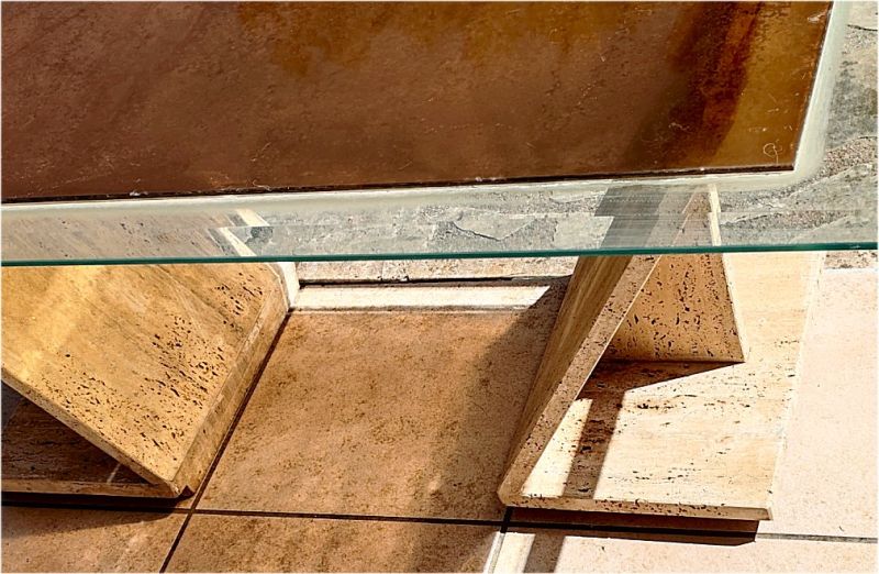 Design-Couchtisch 70er/80er Postmodern – Beton & Rauchglas – 3-in-1 Design