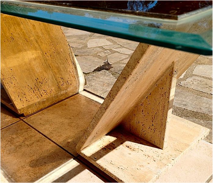 Design-Couchtisch 70er/80er Postmodern – Beton & Rauchglas – 3-in-1 Design