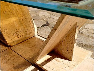 Design-Couchtisch 70er/80er Postmodern – Beton & Rauchglas – 3-in-1 Design