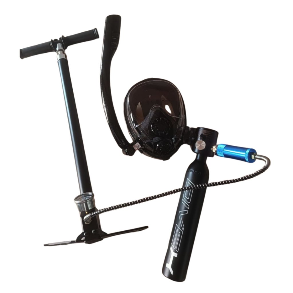 Mini equipo de buceo DIVEX Mascara facial completa con botella de aire comprimido y bomba de alta presion