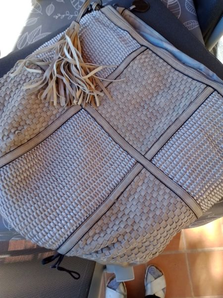 Genuine - braided beige leather pouch