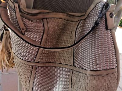 Genuine - braided beige leather pouch