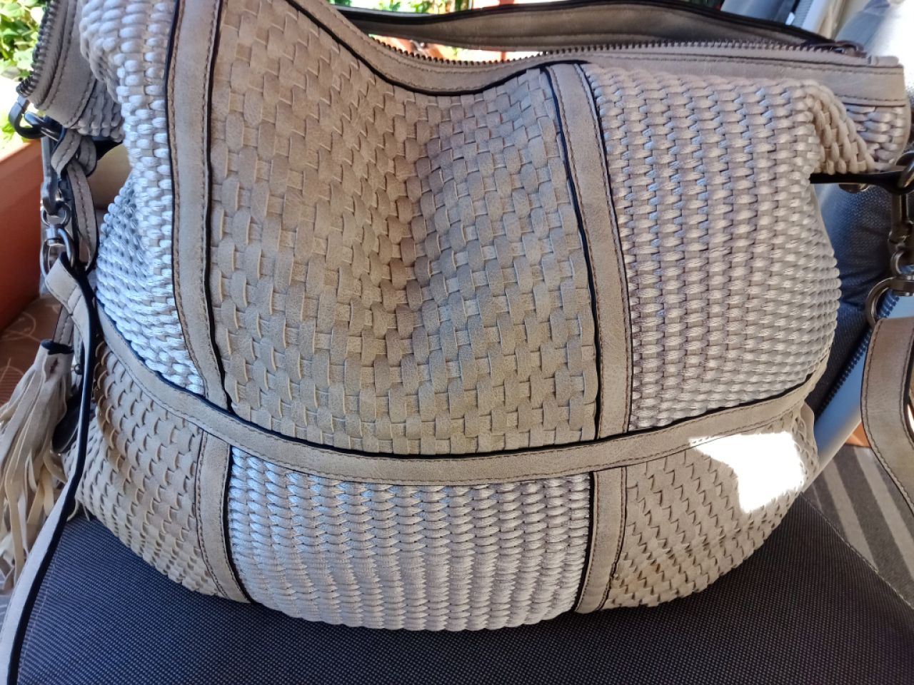 Genuine - braided beige leather pouch