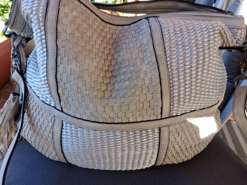 Genuine - braided beige leather pouch