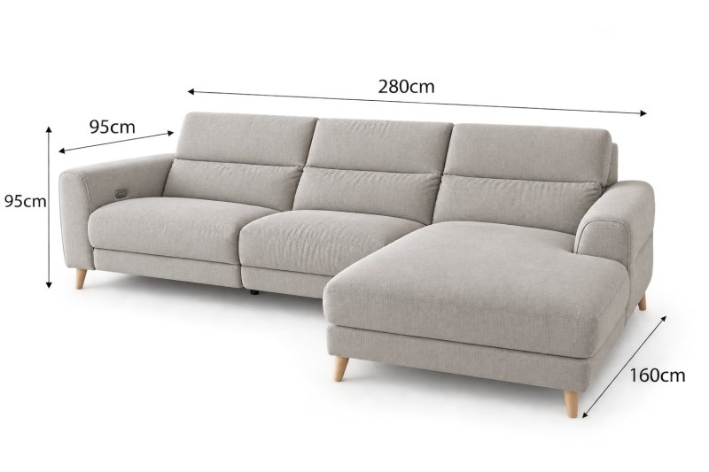 Ecksofa / Chaiselongue mit elektrischer Relaxfunktion, Beige, 280 cm