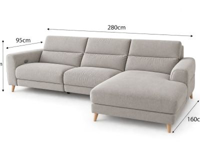 Ecksofa / Chaiselongue mit elektrischer Relaxfunktion, Beige, 280 cm