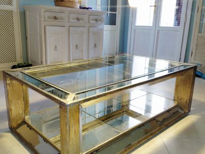 Edler eleganter Couchtisch Spiegel Glastisch verspiegelt  Gold Silber