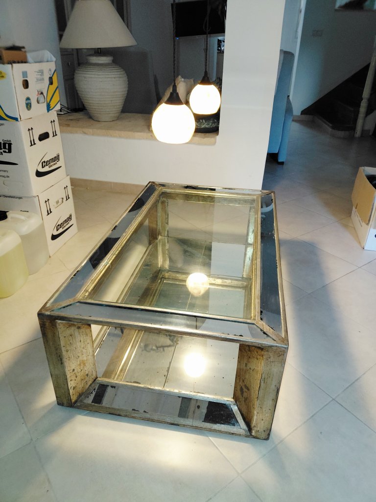 Edler eleganter Couchtisch Spiegel Glastisch verspiegelt  Gold Silber