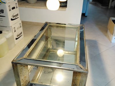 Edler eleganter Couchtisch Spiegel Glastisch verspiegelt  Gold Silber