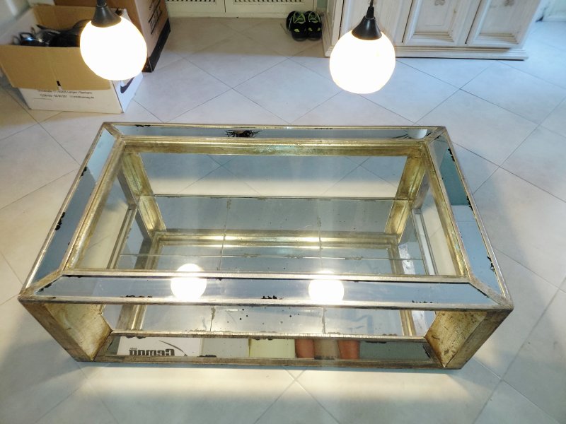 Edler eleganter Couchtisch Spiegel Glastisch verspiegelt  Gold Silber