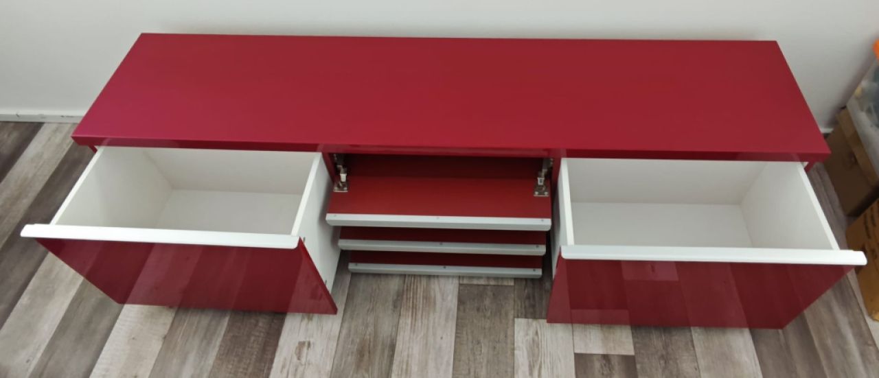 Elegant red high-gloss sideboard