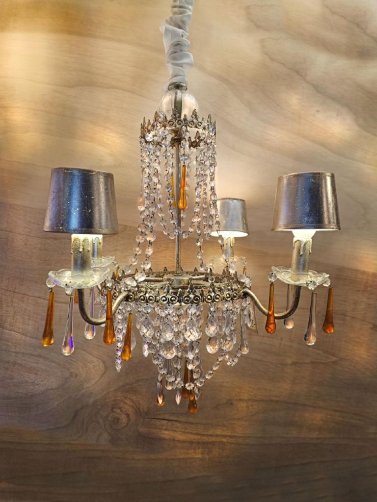 Elegant ceiling lamp, 4 lights, with glass crystal, NEW, showroom model, now at a great price