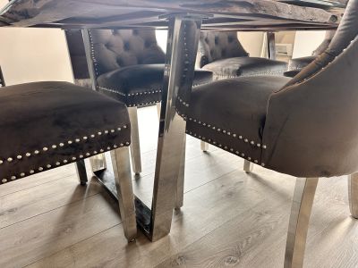 Exklusiver Designer-Esstisch aus Massivholz mit Glasplatte & Edelstahlgestell (Palma)