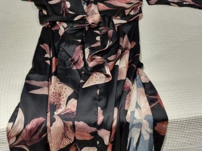 Extravaganter schwarzer Seiden-Kimono Gr. XS/S