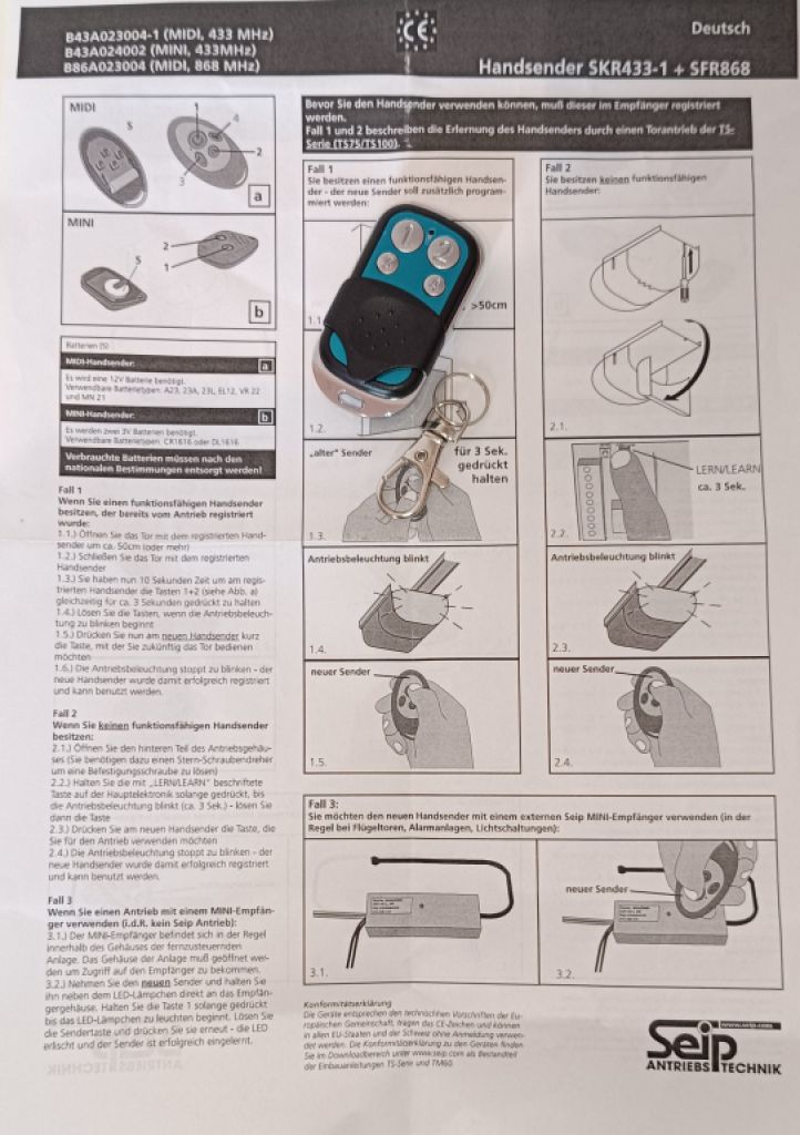Fernbedienung zu SEIP Garagentor / Torantrieb