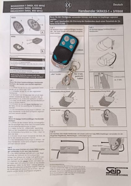 Fernbedienung zu SEIP Garagentor / Torantrieb
