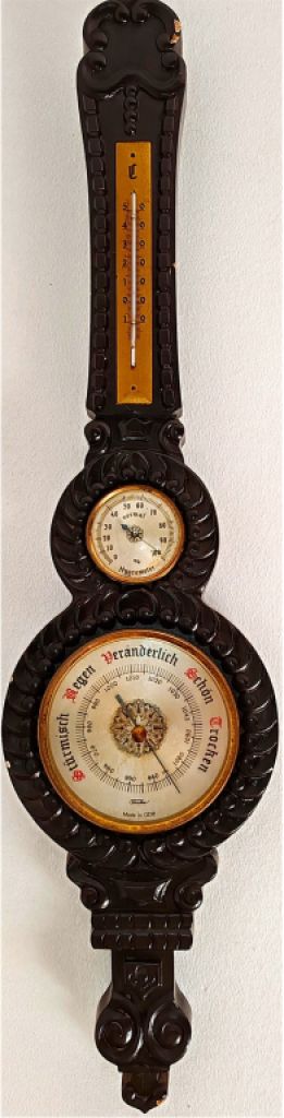 Fischer weather station consisting of thermometer, hygrometer and barometer