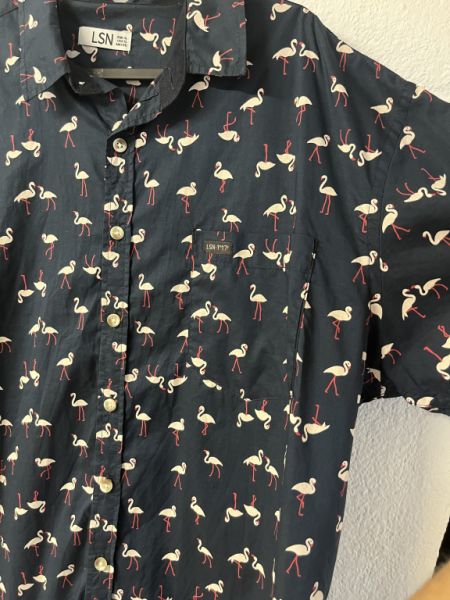 Camisa de manga corta Flamingo, azul, hombre, XL