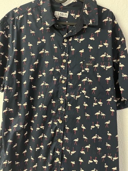 Camisa de manga corta Flamingo, azul, hombre, XL