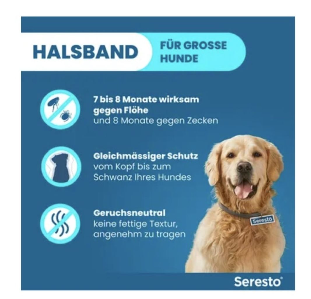Für große Hunde Seresto Halsband 70 cm gegen Leishmaniose, Flöhe und Zecken, orginalverpackt