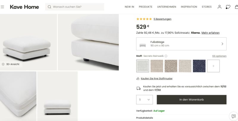 Fußhocker von Kave Home 90 x 90 cm