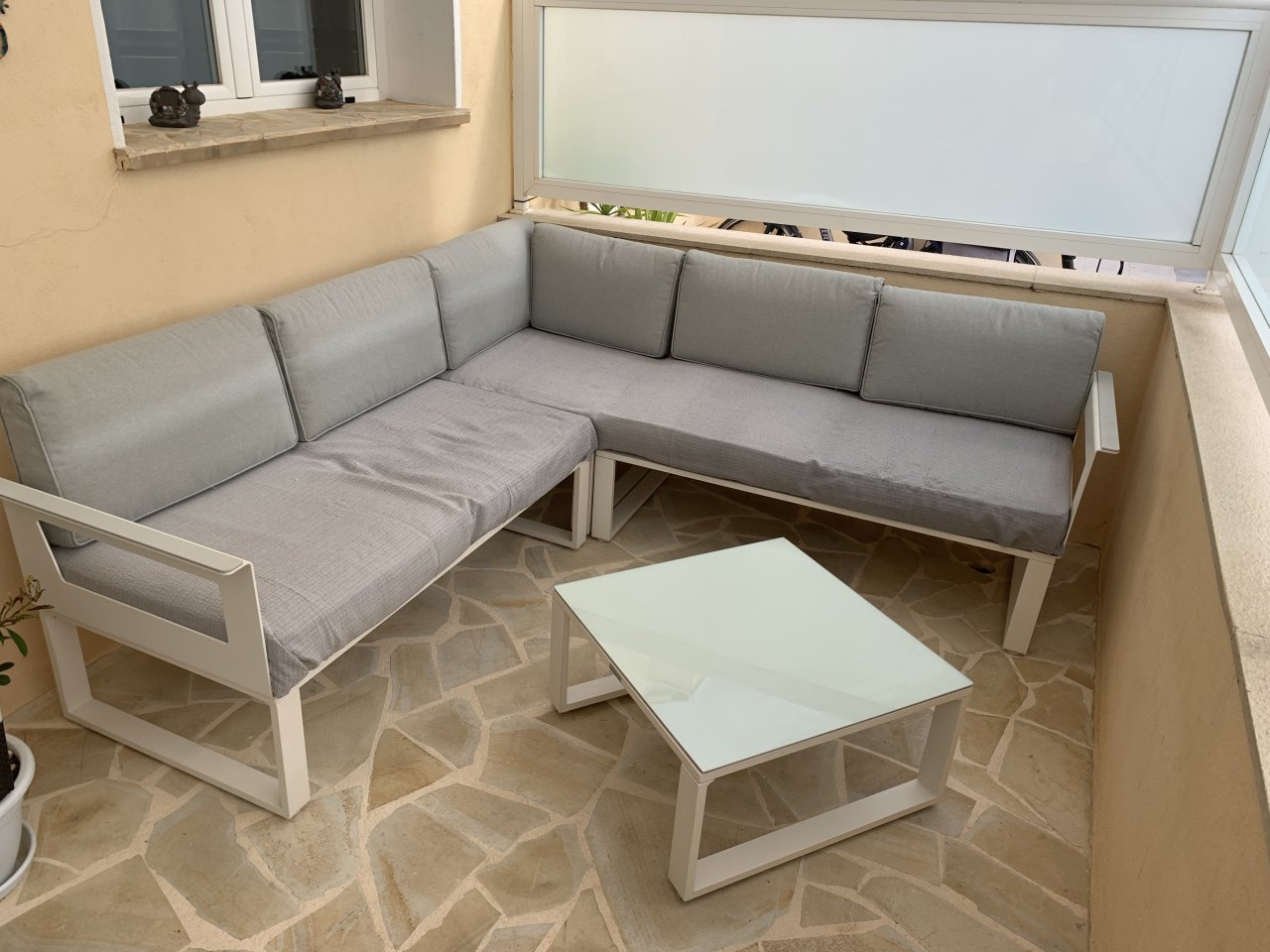 Garden corner bench with table and stool for sale