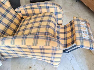 Gemütlicher Ohrensessel im Landhausstil mit Stoff Karo, Andratx