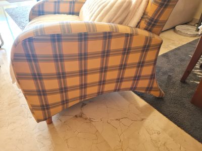 Gemütlicher Ohrensessel im Landhausstil mit Stoff Karo, Andratx