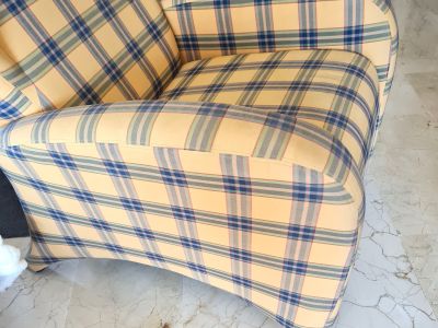 Gemütlicher Ohrensessel im Landhausstil mit Stoff Karo, Andratx
