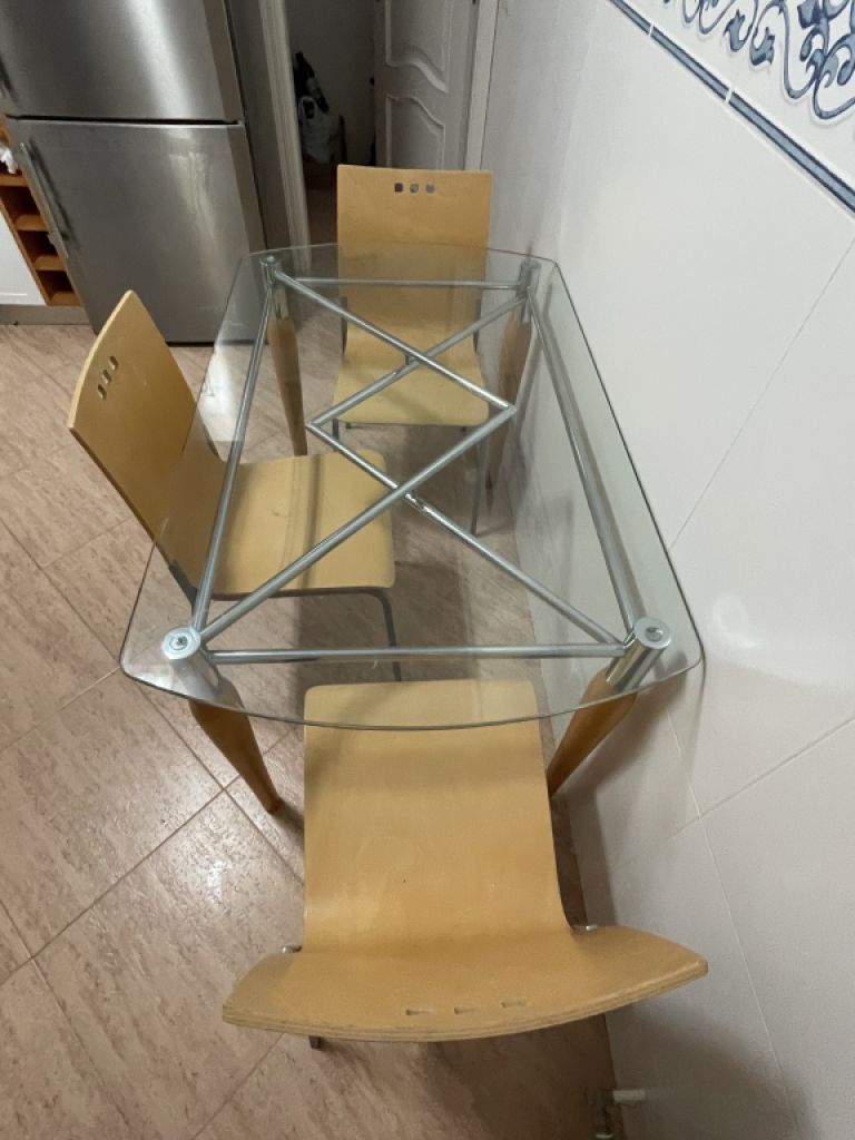 Glass dining table with 3 chairs