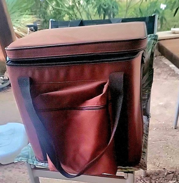 Large brown DJ transport bag for vinyl records and DJ equipment