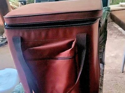 Large brown DJ transport bag for vinyl records and DJ equipment