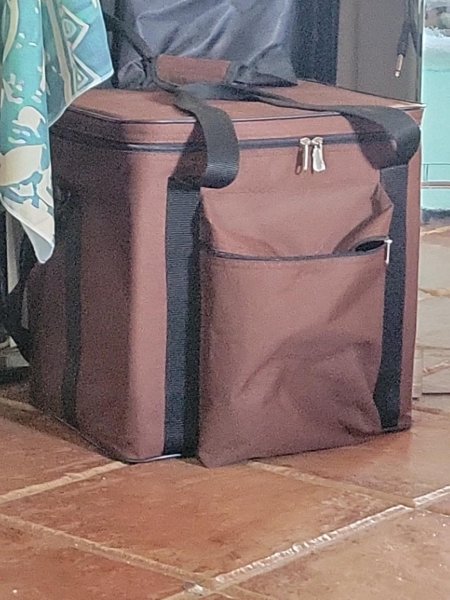 Large brown DJ transport bag for vinyl records and DJ equipment