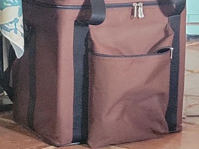 Large brown DJ transport bag for vinyl records and DJ equipment