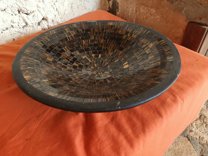 Large fruit ceramic bowl with glass stones