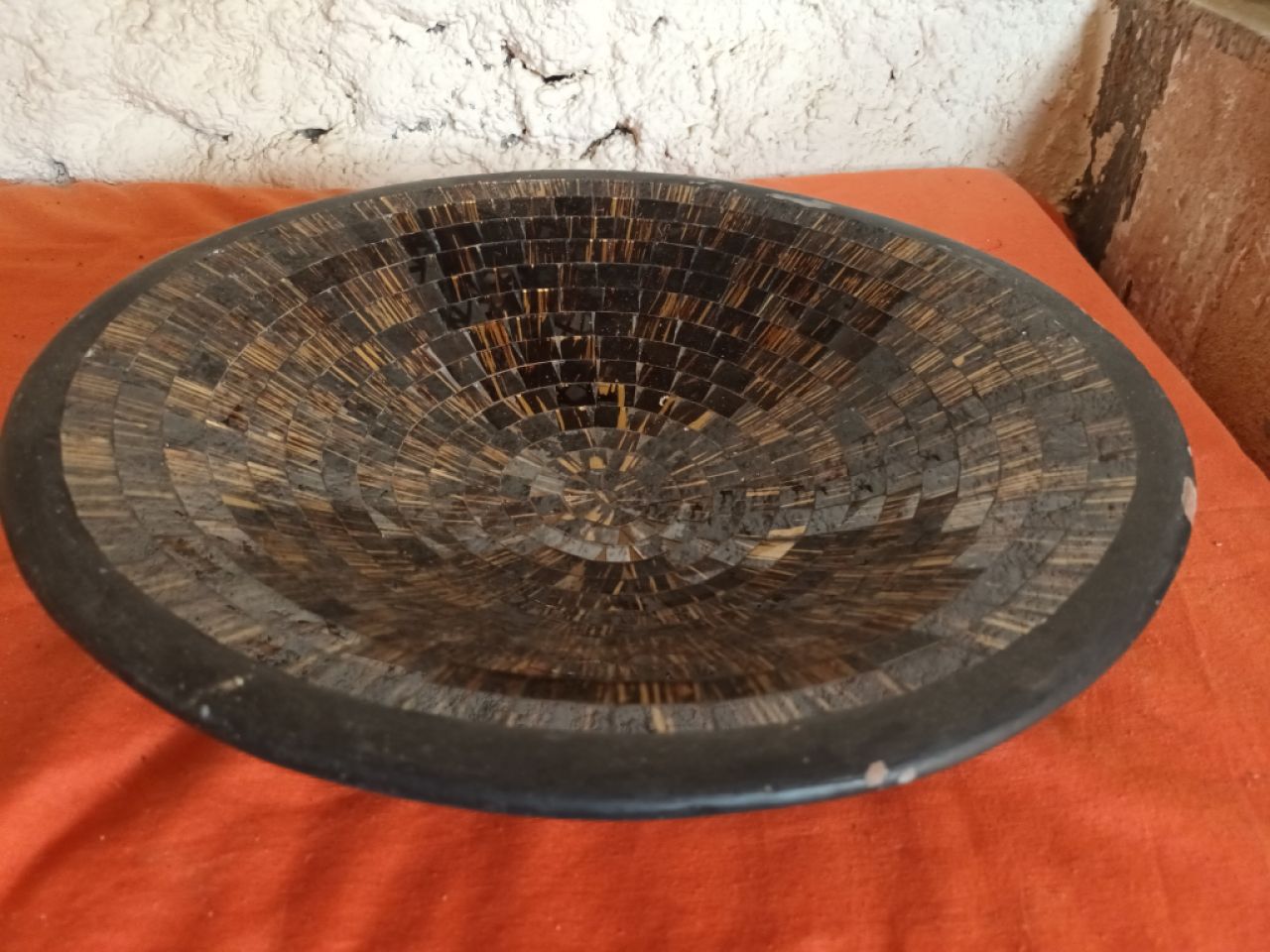 Large fruit ceramic bowl with glass stones