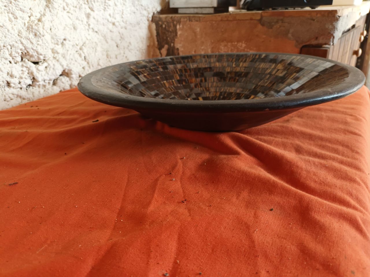 Large fruit ceramic bowl with glass stones