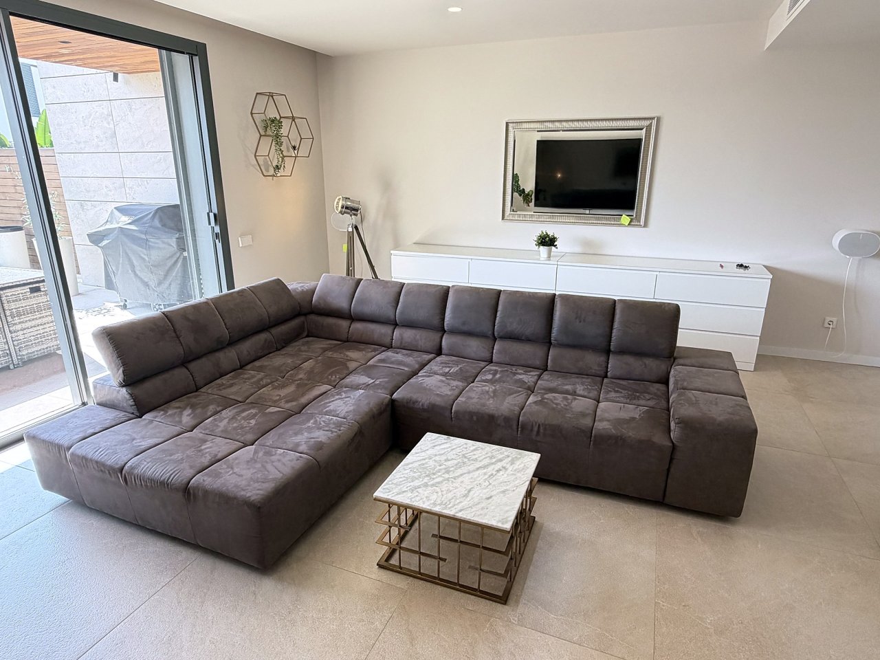 Large sectional sofa grey 320 cm + ottoman